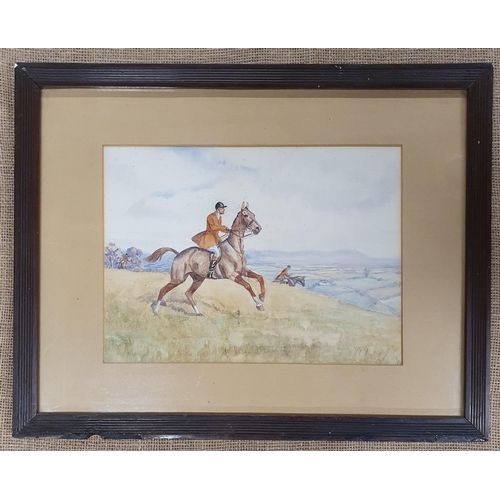 46 - M McCoy ( Irish) study of two huntsmen in a field, signed LR. 26 x 36 cm approx.