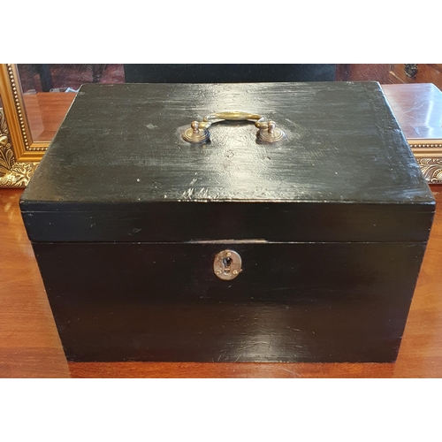 97 - A 19th Century ebonised Box with brass lifting handle. 33 x 20 x H 21 cm approx.