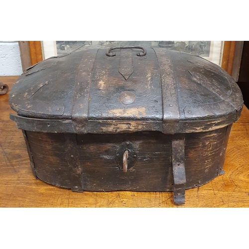 446 - A good rustic Timber Trunk with metal banding and original key. 56 x 39 x H 25 cm approx.