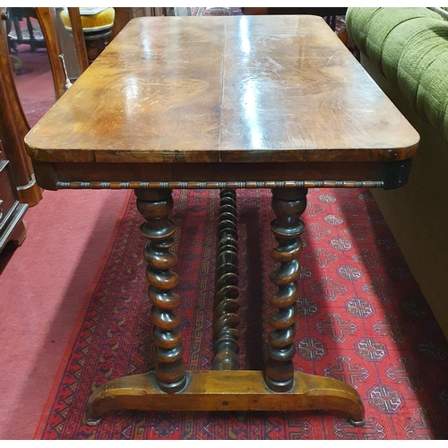 490 - A good 19th Century Walnut and veneered centre Table with barley twist supports and stretcher barley... 