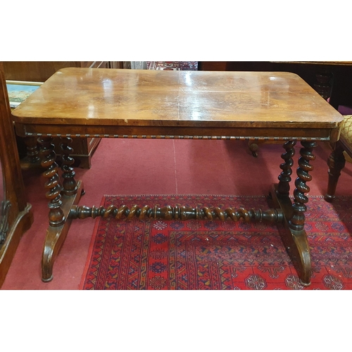 490 - A good 19th Century Walnut and veneered centre Table with barley twist supports and stretcher barley... 