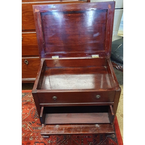 190 - An Edwardian Mahogany piano Stool with twin base drawers under lift up lid and upholstered seat. 54 ... 