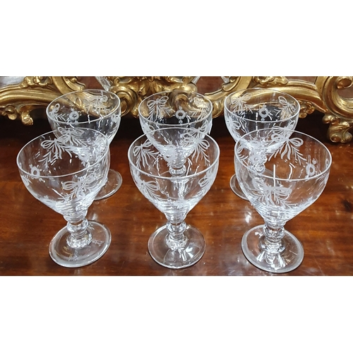 207 - A good set of six etched Sundae Dishes along with a Crystal Vase etc.