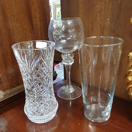 207 - A good set of six etched Sundae Dishes along with a Crystal Vase etc.