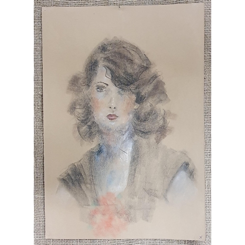 243 - K Laurence. A group of Pastels of country scenes and others to include a portrait of a lady.