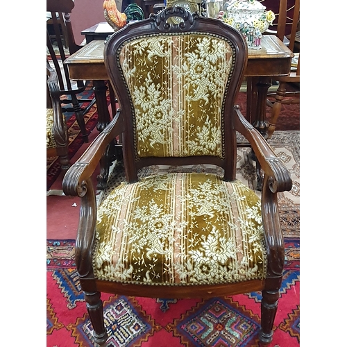 259 - A good pair of 19th Century Armchairs on turned reeded supports. W 60 x SH 39 x BH 97 cm approx.