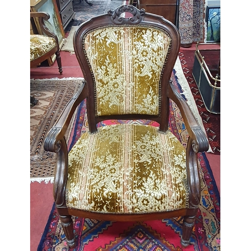 259 - A good pair of 19th Century Armchairs on turned reeded supports. W 60 x SH 39 x BH 97 cm approx.