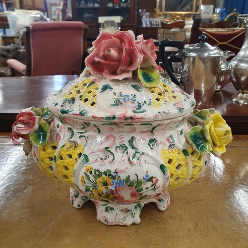 262 - A Majolica style centre Dish along with a Cockrell and two small figures.