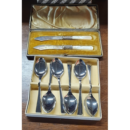 276 - A good quantity of cased Cutlery also to include two large soup Ladles and others.