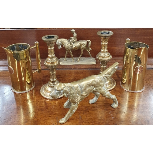 451 - A quantity of 19th Century and later Brassware to include a very heavy pair of Candlesticks, pair of... 