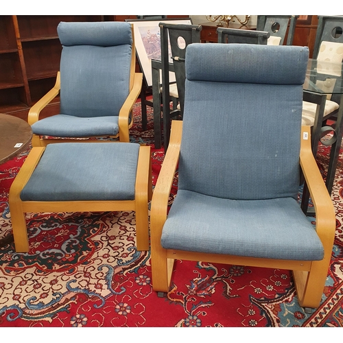 459 - A pair of modern easy Armchairs and a Stool.