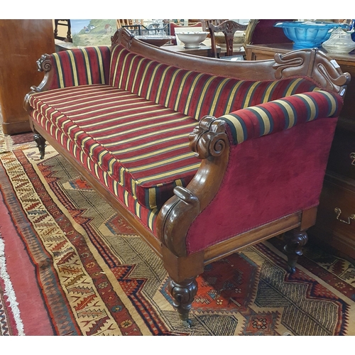 468 - Almost matching to lot  794; A William IV Mahogany show frame Couch with carved outline on turned ca... 