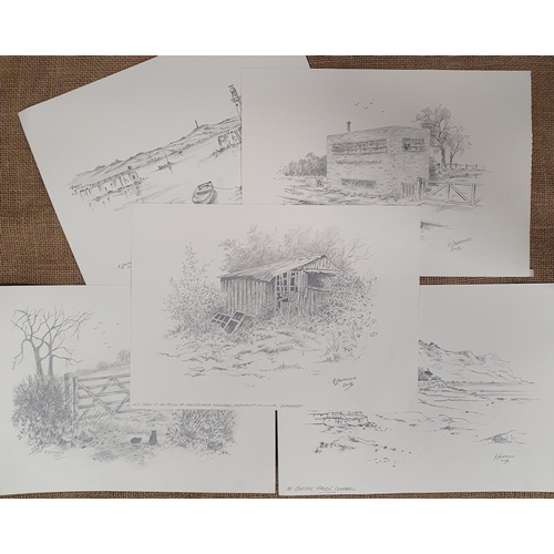 487 - K Laurence. A good quantity of Pencil sketches signed by the artist, all unframed.