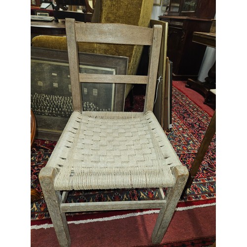 704 - A good pair of rustic Chairs with rush seats. W 44 x SH 45 x BH 83 cm approx.