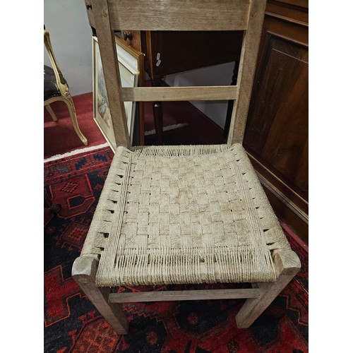 704 - A good pair of rustic Chairs with rush seats. W 44 x SH 45 x BH 83 cm approx.