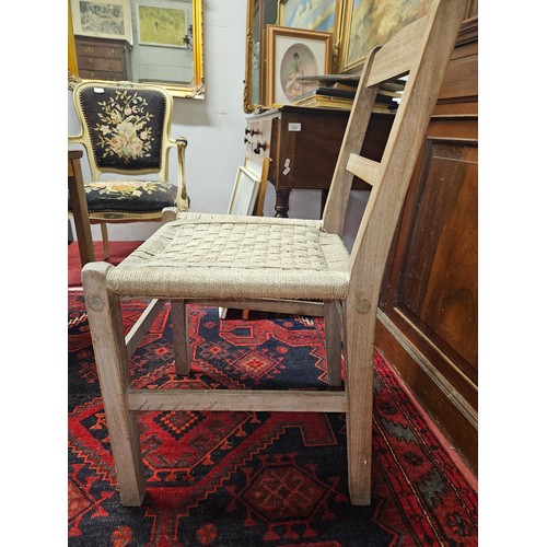 704 - A good pair of rustic Chairs with rush seats. W 44 x SH 45 x BH 83 cm approx.