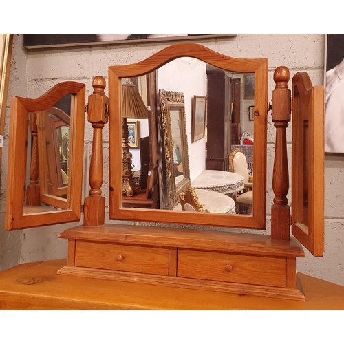 733 - A modern Pine triptych Crutch Mirror. Base W 59 x H 60 cm approx.