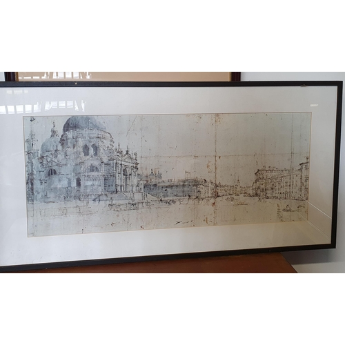 734 - A large colour Print of a city scene, possibly the Grand Canal in Venice with the Salute church on l... 