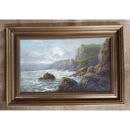 28 - F Hider. A 19th Century Oil on Canvas of a coastal scene with ships in full sail. In a good gilt fra... 