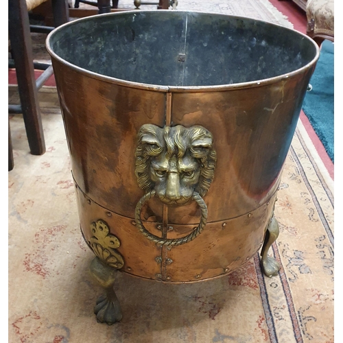 72 - A Fantastic 19th Century Irish Coal Bin with brass lions head handles, ball and claw feet and copper... 