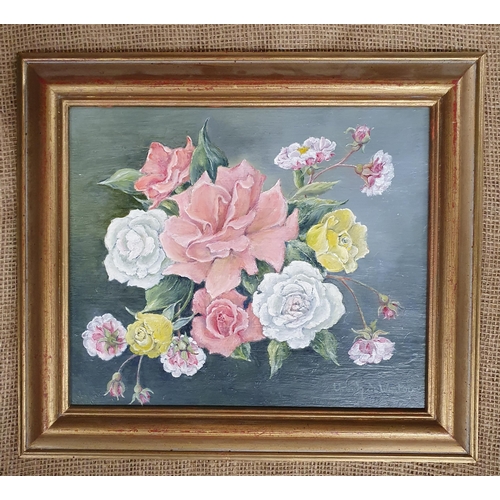 79 - A 20th Century Oil on Board still life of Roses. Signed Ursula de Wintor, LR. 24 x 28 cm approx.