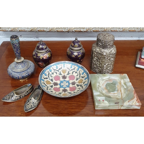 80 - A good quantity of vintage Items to include Cloisonne, brassware, letter cases along with a silver p... 