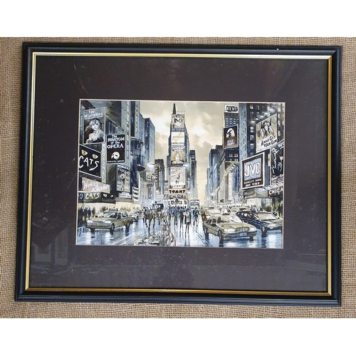 90 - A 20th Century coloured Print of New York along with a mixed media New York scene. 45 x 55 cm approx... 