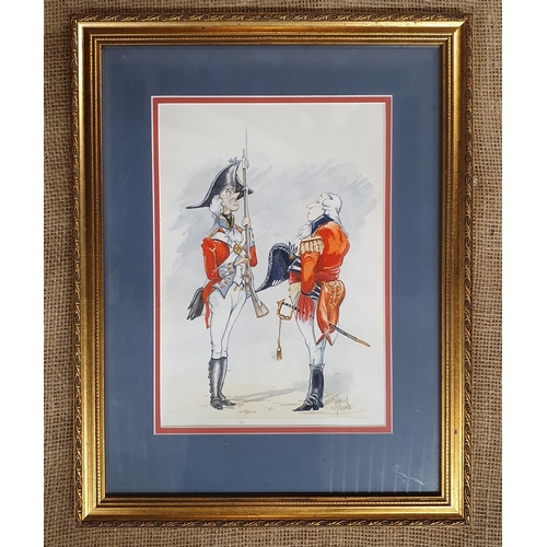 105 - David Downe. A 20th Century Watercolour caricature of a Military scene. Signed LR. 30 x 21 cm approx... 