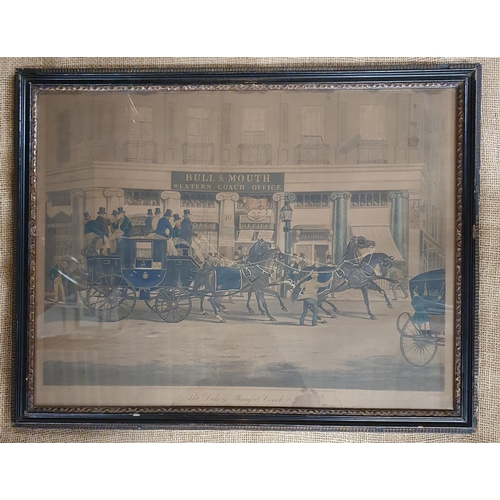 117 - The Duke of Beaufort Coach. A 19th Century coloured Engraving in a good ebonised frame. 54 x 69 cm a... 