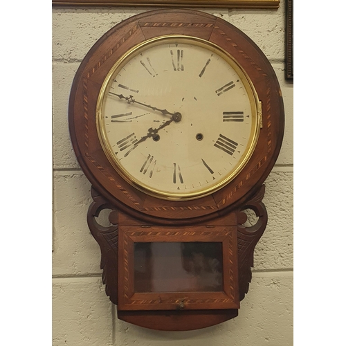 118 - A 19th Century Walnut and Inlaid Wall Clock. D 42 x H 62 cm approx.