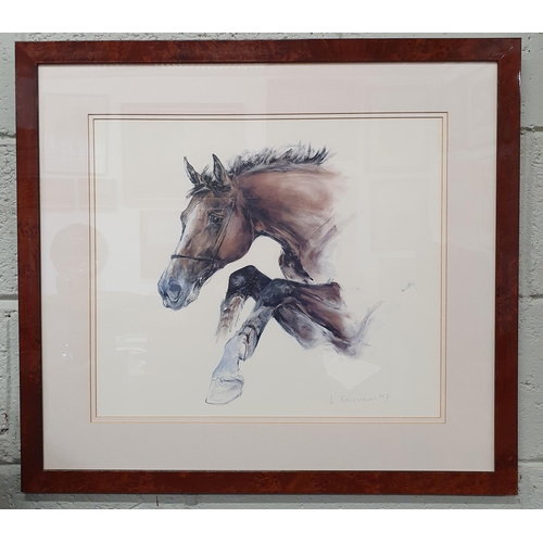 122 - Linda Kiernan 20th Century a large coloured Print of a sport Horse. Signed L Kiernan '97 LR. 61 x 67... 