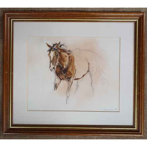 123 - Linda Kiernan 20th Century, a Watercolour of an unfinished Horse, signed LR. 
40 x 45 cm approx.