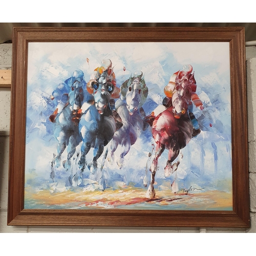 124 - A 20th Century Abstract Oil on Canvas of Racehorses in full flight. Signed Taylor LR. 51 x 61 cm app... 