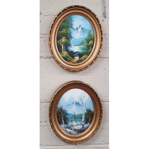 93 - Two 20th Century oval Oils of mountainous scenes. 25 x 19 cm approx.