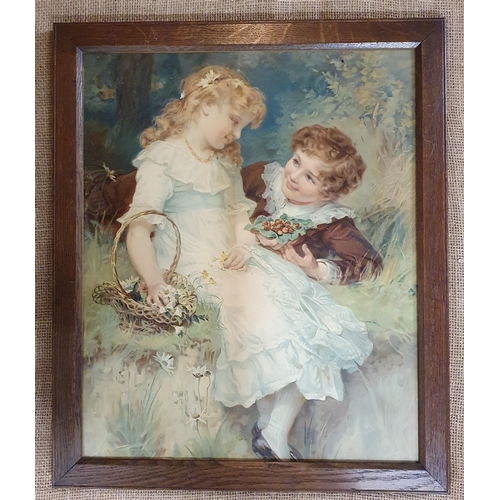 206 - A late 19th early 20th Century Pears coloured Print of two children. With original glass. 57 x 48 cm... 