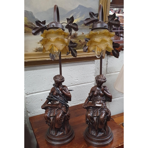 114 - A pair of Table Lamps with glass Shades. H 56 cm approx.