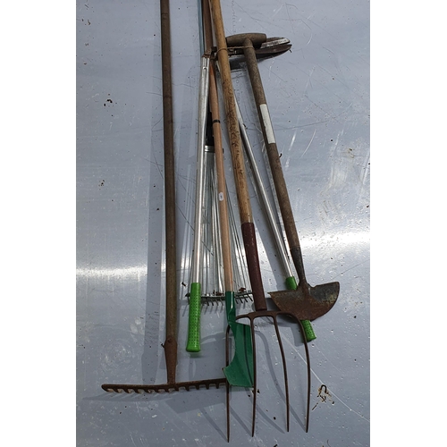 38A - A quantity of Garden Tools along with  an Electric Lawn raker .