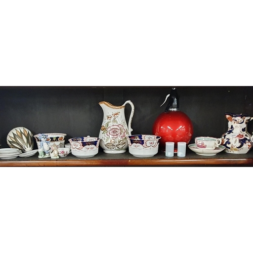 205 - A Masons Mandalay Jug along with other 19th Century and later items on one shelf also to include a q... 