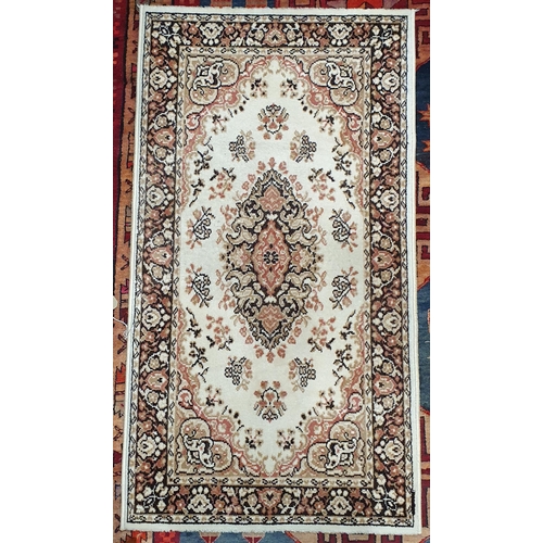 214 - A Cream ground Rug with multi borders. 153 x 84 cm approx.