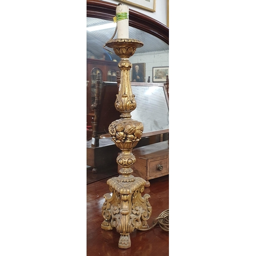 266 - A Plaster and timber highly moulded Lamp Base. H 70 cm approx.