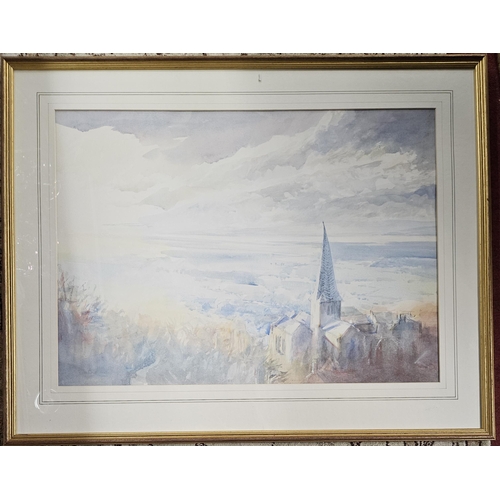 302 - A large 20th Century Watercolour of a town scene with Church.