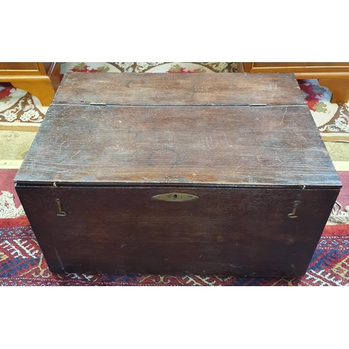 761 - A 19th Century timber Chest along with a metal example. Wooden H 35 x W 65 x D 43 And Metal H 23 x W... 