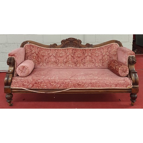 794 - Almost matching to lot  468; A Victorian 3 seater Show frame Sofa.
H 96x W 200 x D 78 cm approx.