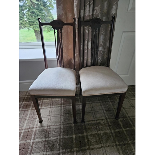 853 - A pair of Edwardian Mahogany pierced back Chairs along with another Edwardian Chair.
SH 47 x W 40 x ... 