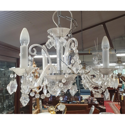 859 - A three Branch Glass Chandelier. H 40 x D 44 cm approx.