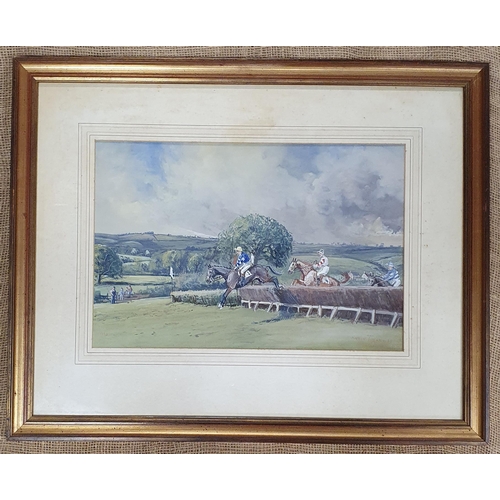 894 - Robin Furness b1933, Gouache of Buckfastleigh Races c 1950 - 60, signed LR and fully inscribed verso... 