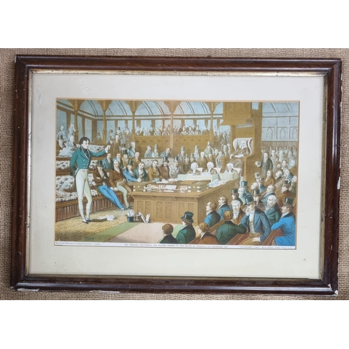 898 - A coloured Chromolithographic of Disraeli delivering his maiden speech in the House of Commons. Dece... 