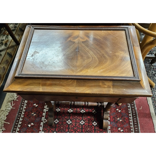 653 - A 19th Century Mahogany work Table with a satinwood fitted interior on turned supports.
H 70 x W 49 ... 