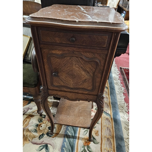 654 - Of Fabulous quality. A 19th Century Rosewood and veneered marble topped side Cabinet on carved suppo... 