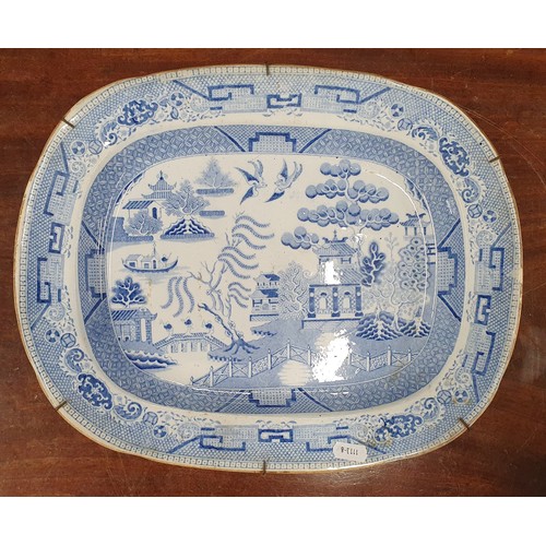 505 - A quantity of blue and white ground Meat Platters. Some Spode.